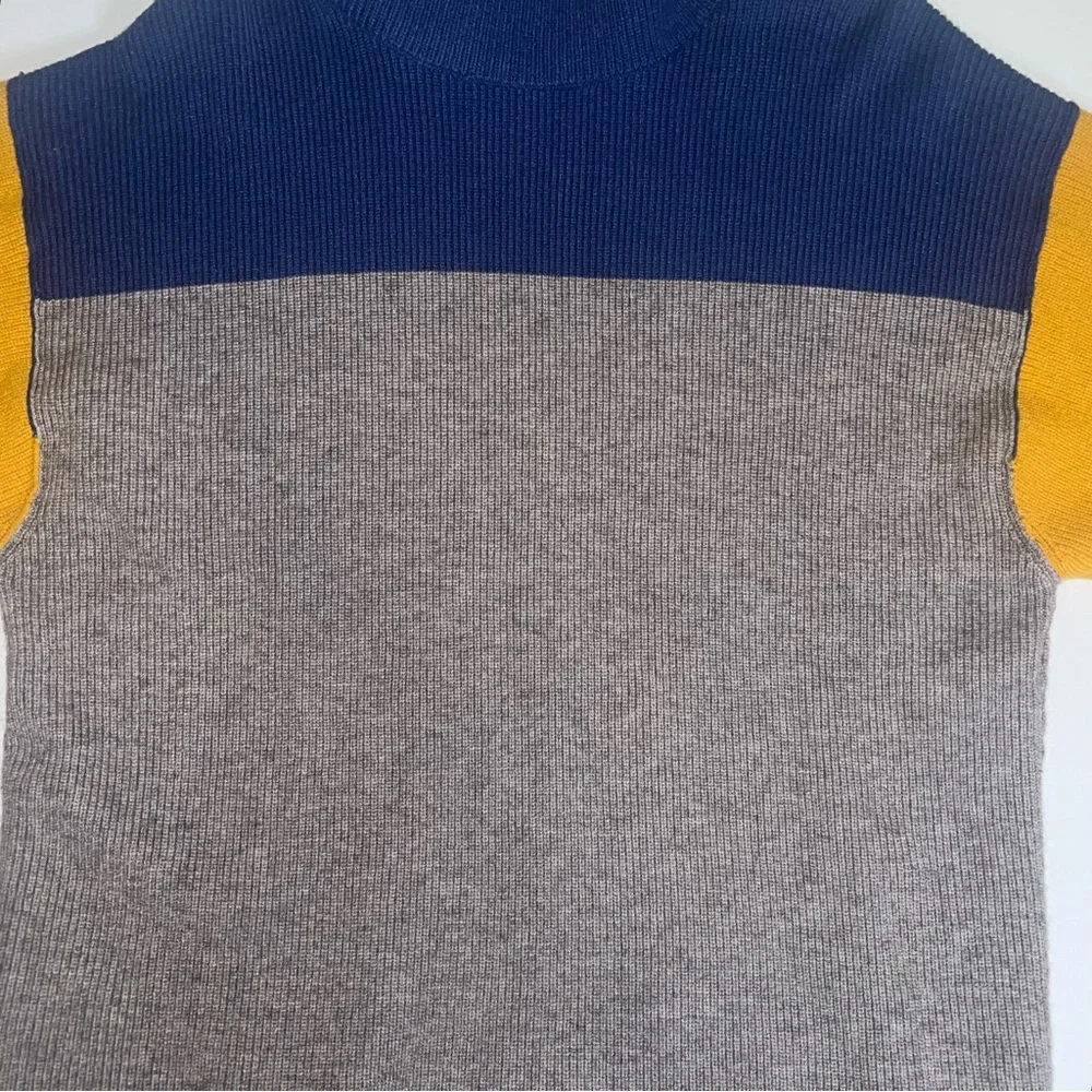 Free People Softly Structured Blue Gold Gray ColorBlock Turtleneck Sweater Sz XS